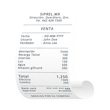 Ticket de venta de recargas siprel.mx